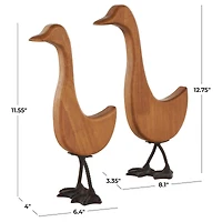 Brown Abstract Minimalistic Wood Goose Sculpture Set
