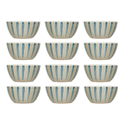 Hello Honey® Blue & Yellow Painted Stripes Stoneware Bowls, 12ct.