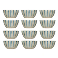 Hello Honey® Blue & Yellow Painted Stripes Stoneware Bowls, 12ct.
