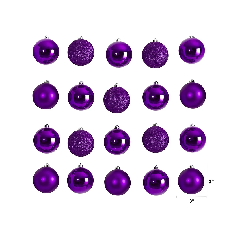20ct. 3" Purple Shatterproof Christmas Ornaments