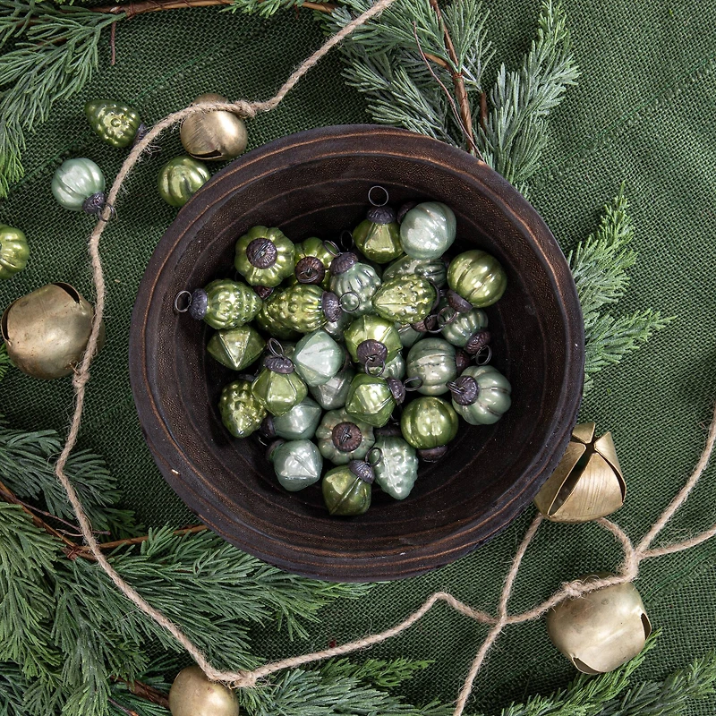 Hello Honey® 36ct. 1" Green Embossed Mercury Novelty Ornaments in Muslin Bag