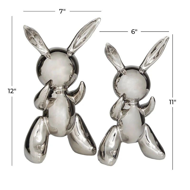 Set of 2 Silver Porcelain Contemporary Sculpture, 12" x 7" x 4"