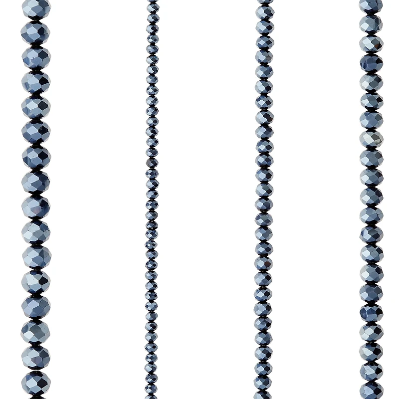 12 Pack: Black Faceted Glass Rondelle Bead Strings by Bead Landing™