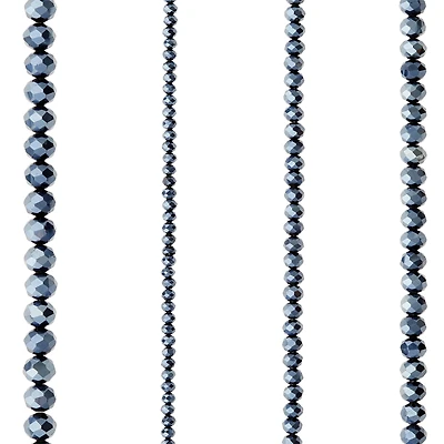 12 Pack: Black Faceted Glass Rondelle Bead Strings by Bead Landing™