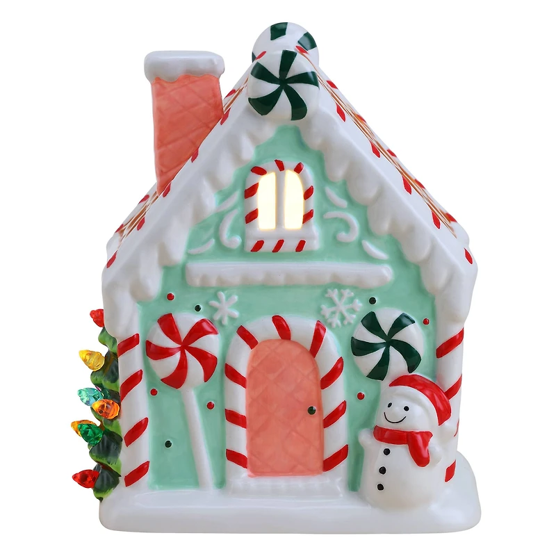 7" Teal Nostalgic Ceramic Lit Gingerbread House