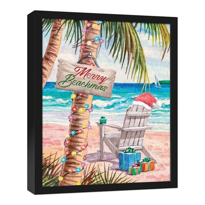 22" Merry Beachmas Christmas Black Framed Wall Canvas