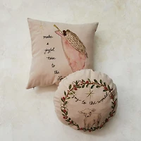 Hello Honey® 16" Joy To The World Round Cotton Chambray Printed Pillow