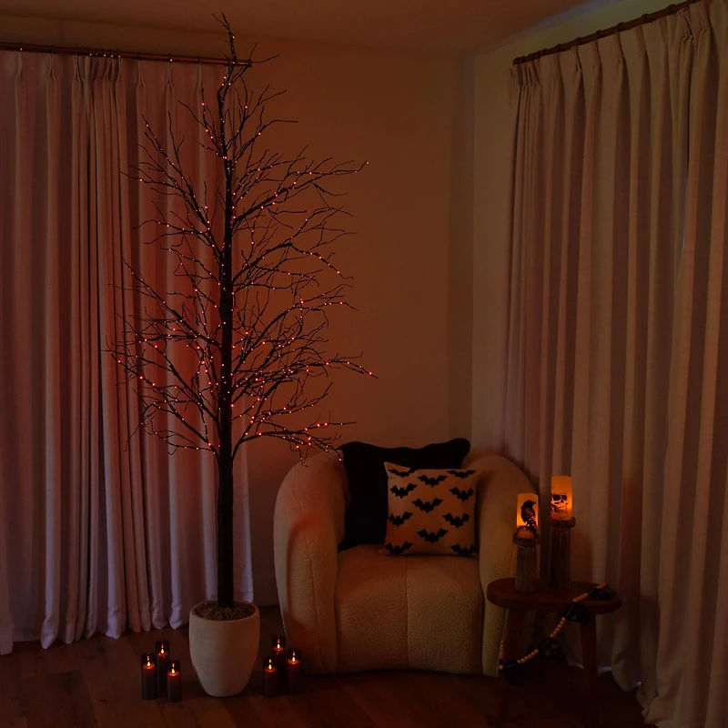 8ft. Pre-Lit Halloween Black Twig Artificial Tree with 510 Orange & Purple LED Lights