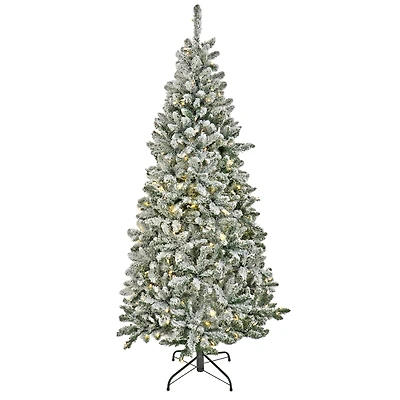 7.5ft. Pre-Lit Snowy Chatham Slim Artificial Christmas Tree, Dual Color® LED Lights