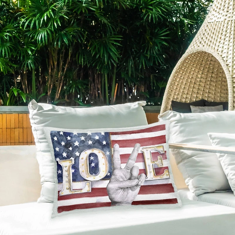 Stupell Industries Americana Love Flag, Americana Love Flag Outdoor Printed Pillow