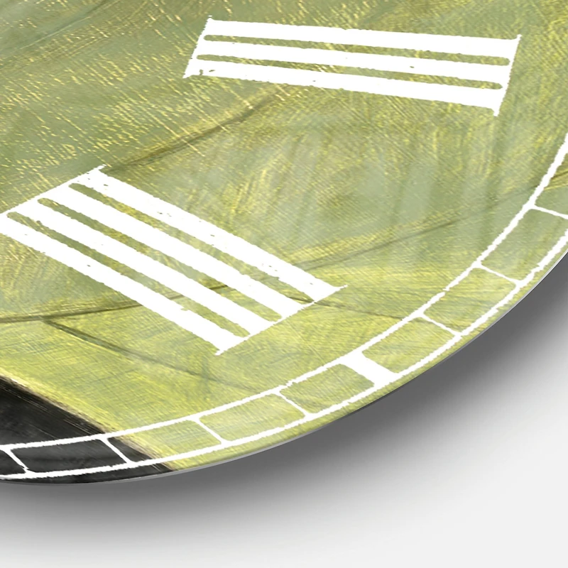 Designart 'Handpainted Green Leaf On Black Traditional Wall Clock