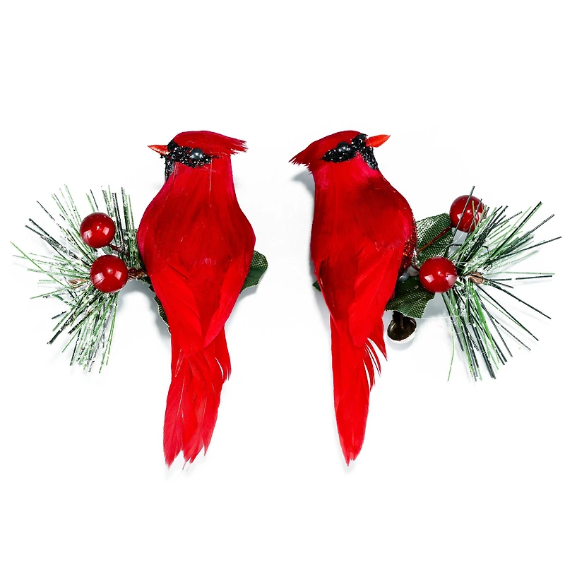Red Clip-On Feather Cardinals