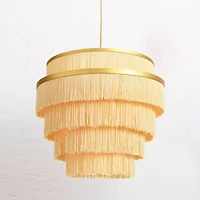 Hello Honey® Gold Metal with 5-Tiered Cream Fringe Pendant Lamp
