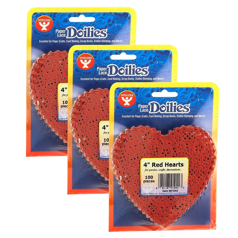 Hygloss® 4" Red Heart Doilies, 3 Packs of 100