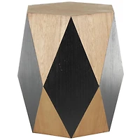 23.75" Brown Wood Geometric Diamond Accent Table with Black Accents