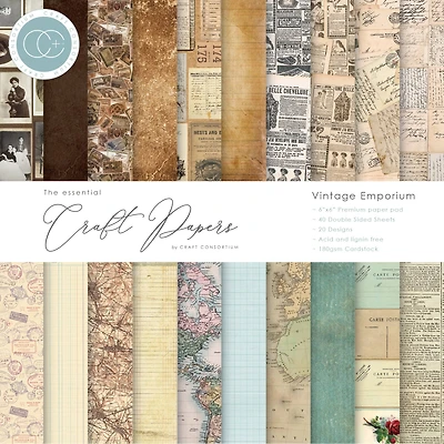 Craft Consortium Vintage Emporium Double-Sided Paper Pad, 6" x 6"