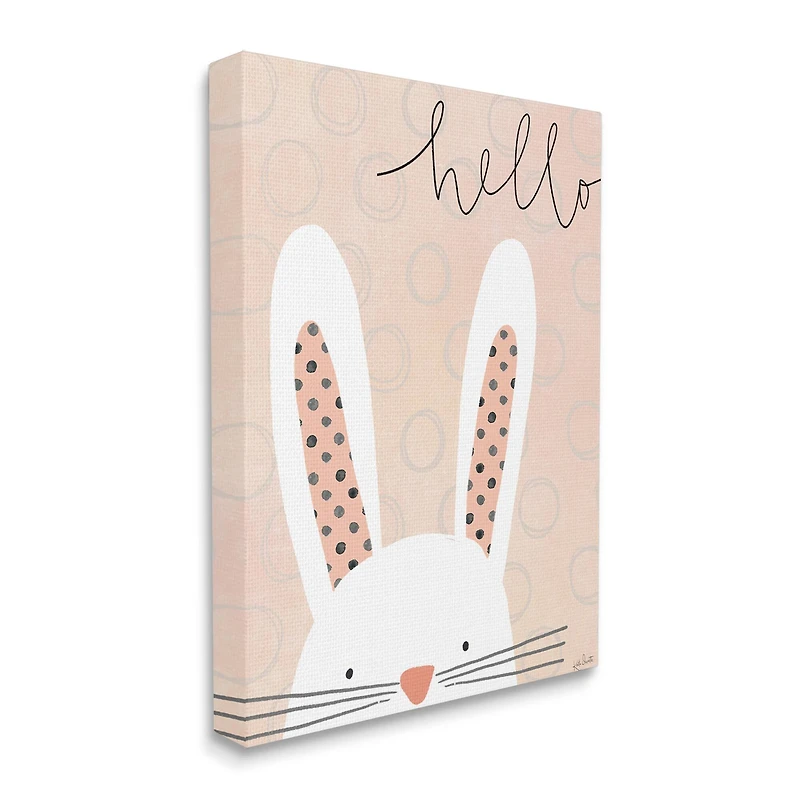 Stupell Industries Hello Bunny Phrase Baby Rabbit Polka Dot Patterns Canvas Wall Art