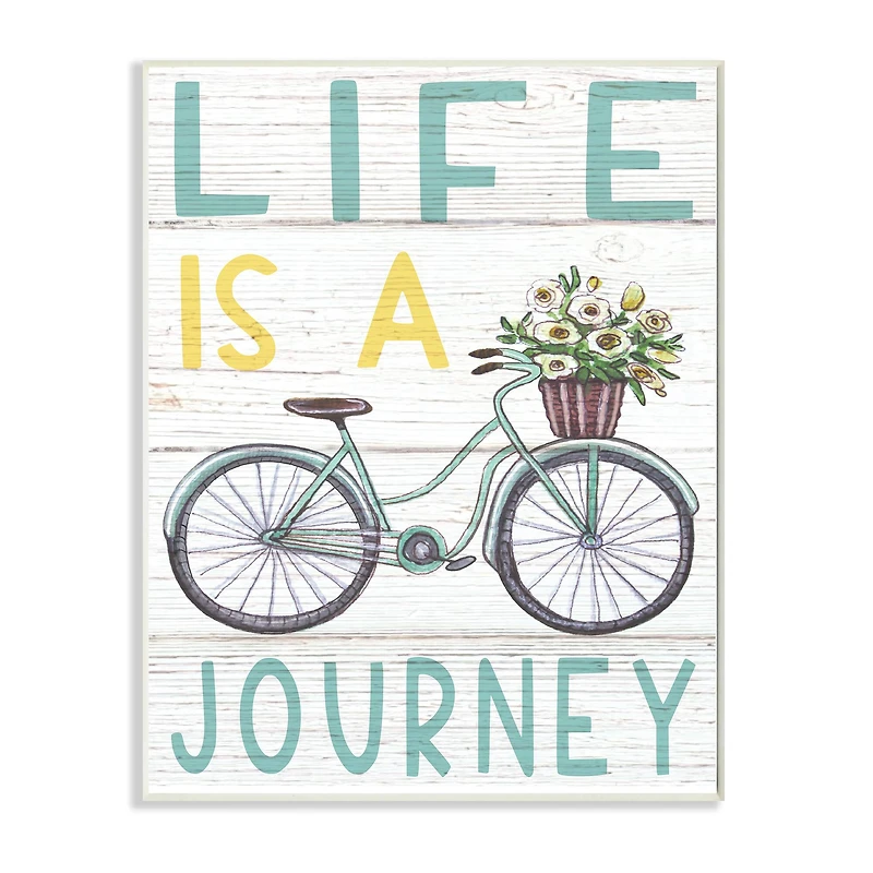 Stupell Industries Life's A Journey Blue Bicycle Flower Basket Wall Plaque