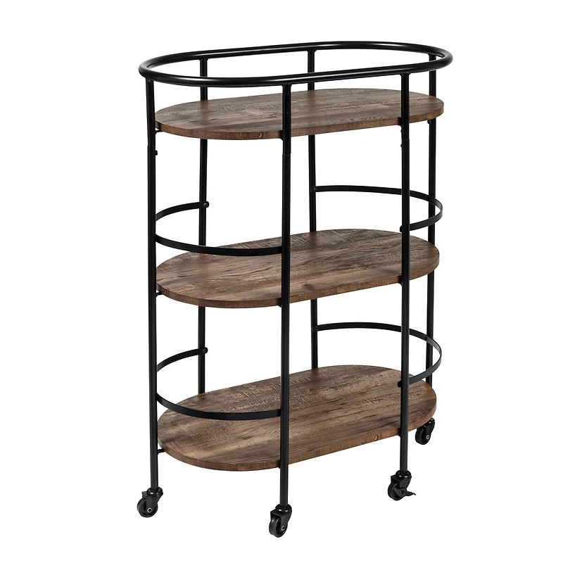 Honey Can Do 3-Tier Black & Rustic Brown Rolling Bar & Serving Cart