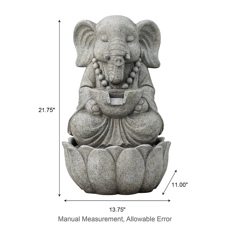 Glitzhome® 21.75" Zen-Style LED 2-Tier Elephant Outdoor Fountain