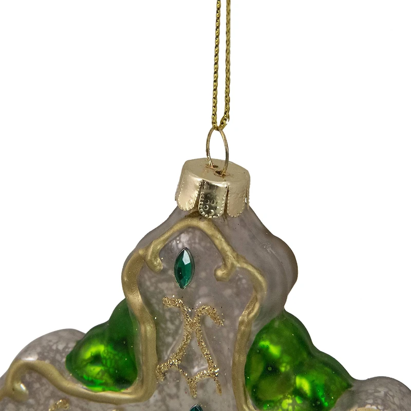 5" Luck of the Irish Green & White Mercury Glass Cross Christmas Ornament