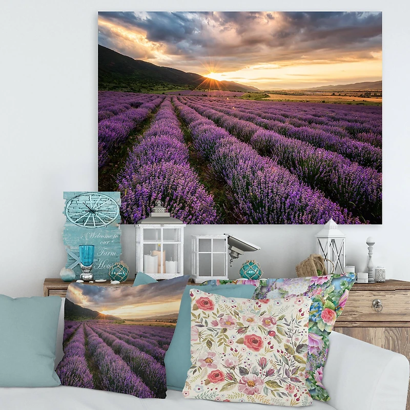 Designart - Sunrise & Dramatic Clouds Over Lavender Field VI