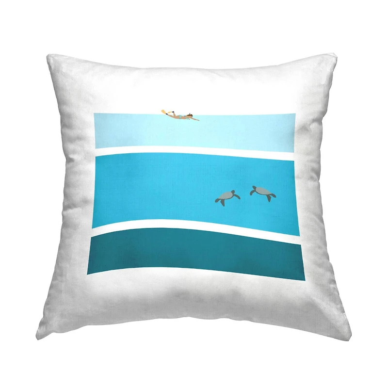 Stupell Industries Contemporary Blue Sea Turtles Diver Geometric Shapes Throw Pillow, 18" x 18"
