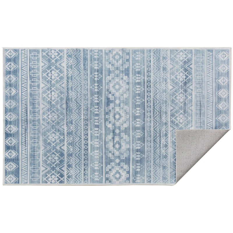 Blue Geometric Print Washable Area Rug by Ashland