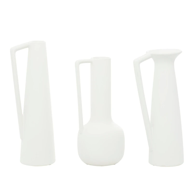 CosmoLiving by Cosmopolitan Set of 3 White Ceramic Modern Vase, 13", 12", 11"