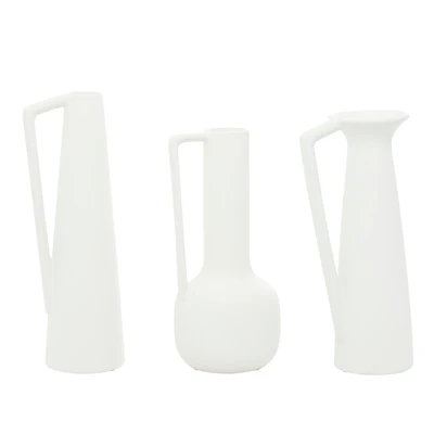 CosmoLiving by Cosmopolitan Set of 3 White Ceramic Modern Vase, 13", 12", 11"