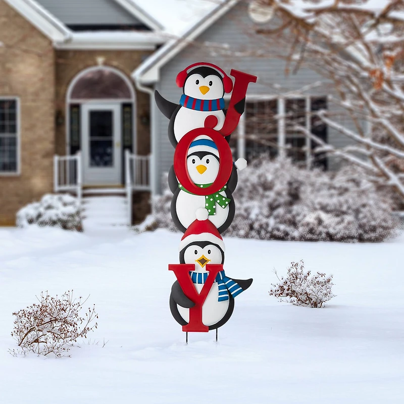 Glitzhome® 3.5ft. Metal Joy Penguin Yard Stake Set