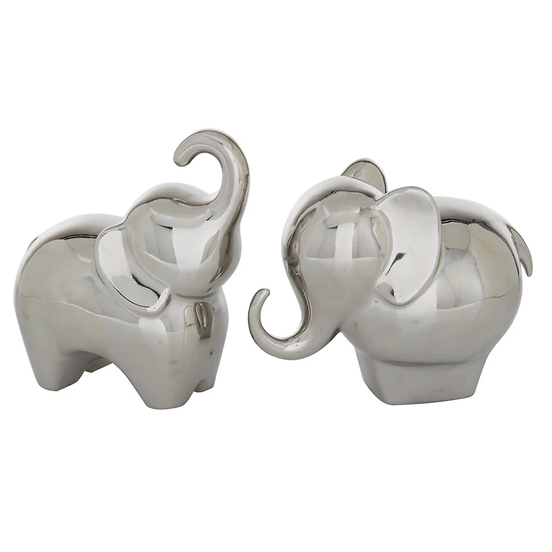 Silver Contemporary Elephant Sculpture Set