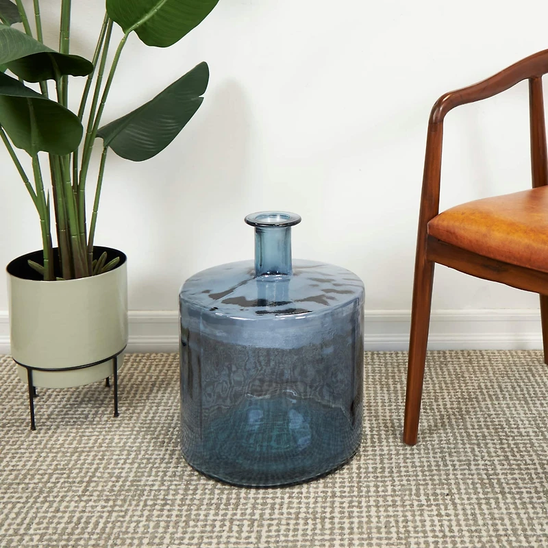 18" Blue Recycled Glass Spanish Bottleneck Vase