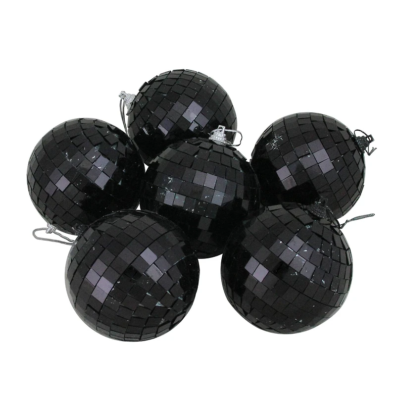 6ct. 3" Black Disco Glass Ball Ornaments