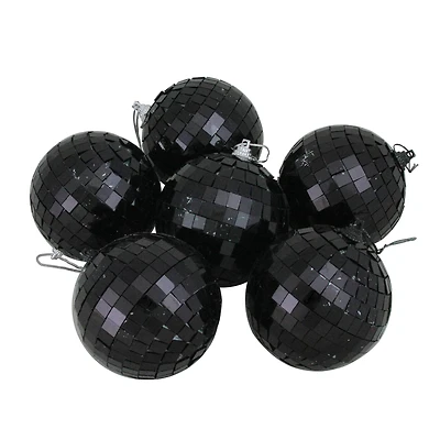 6ct. 3" Black Disco Glass Ball Ornaments