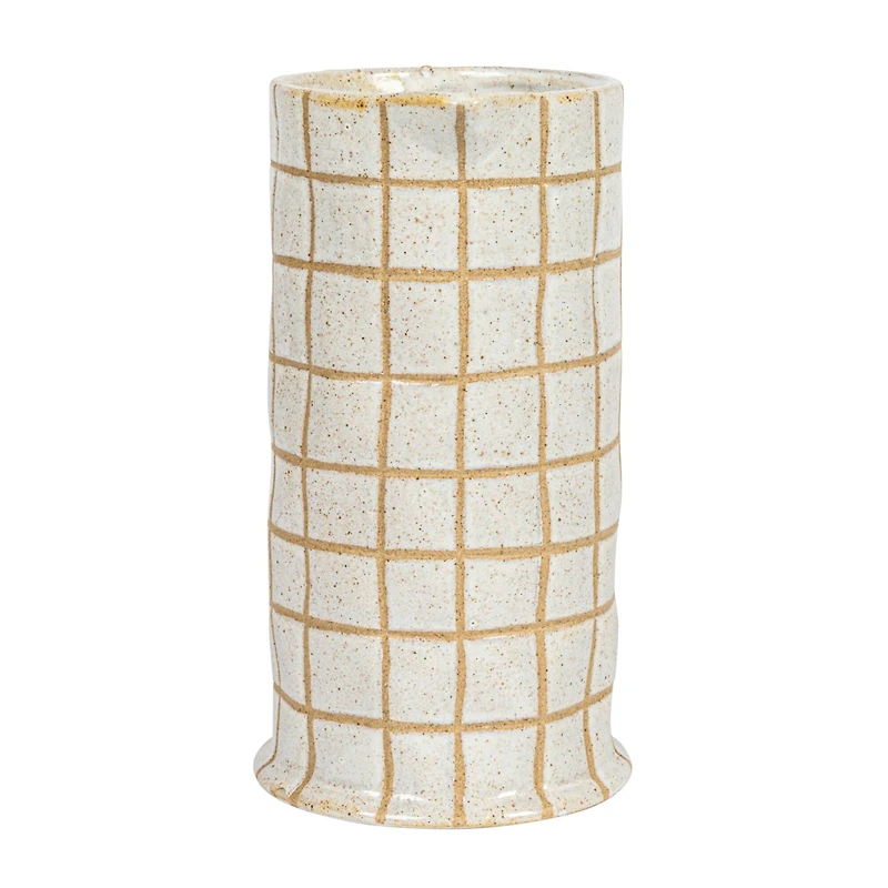 Hello Honey® 46oz. Cream & Brown Reactive Glaze Wax Relief Grid Pattern Stoneware Pitcher
