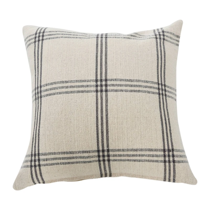 Hello Honey® 20'' Square Gray Plaid Cotton Pillow Cover