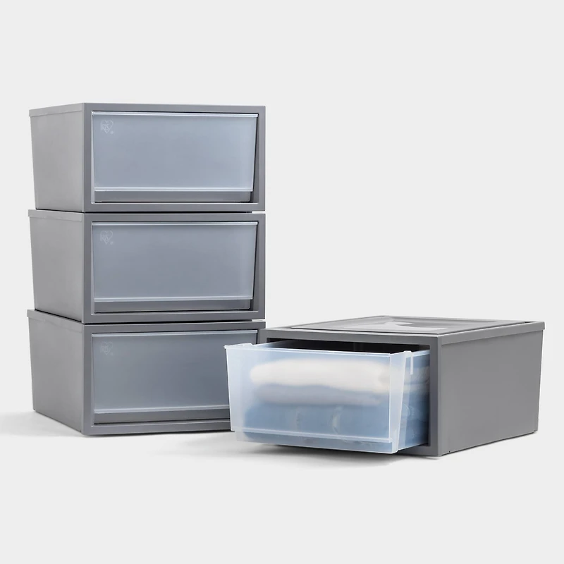 IRIS® Gray Stackable Storage Bin with Drawer