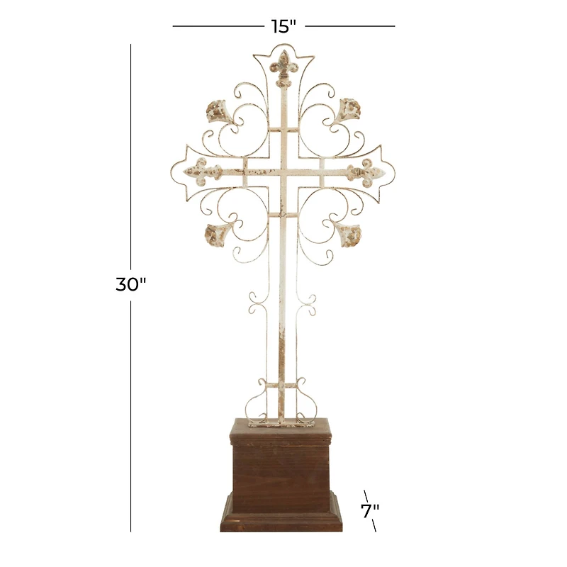 30" White Iron French Country Cross