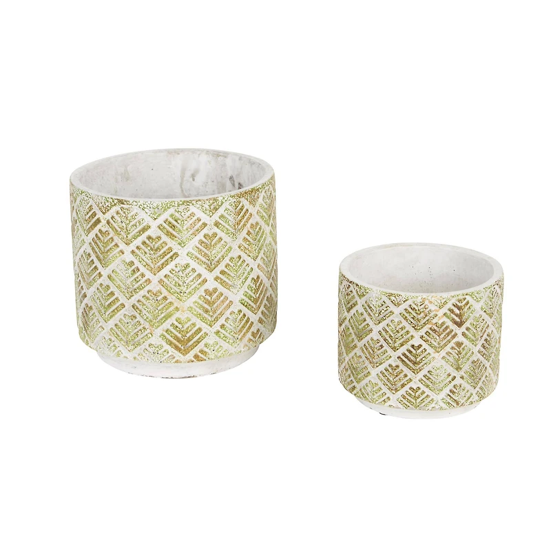 Abstract Gold & White Cement Flower Pot Set