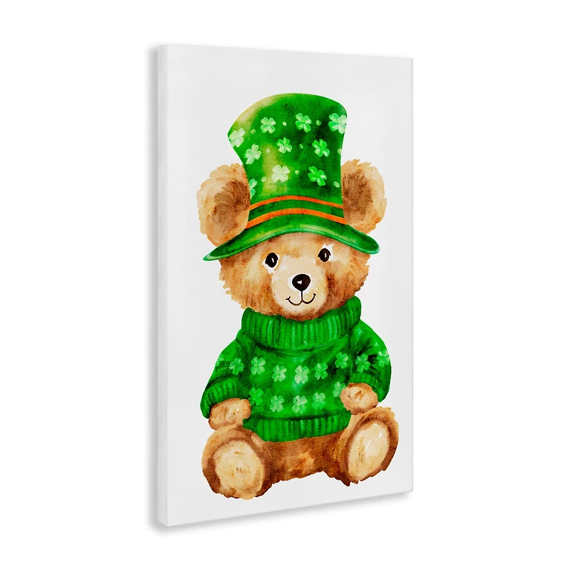 Stupell Industries St. Patty's Day Bear Canvas Wall Art
