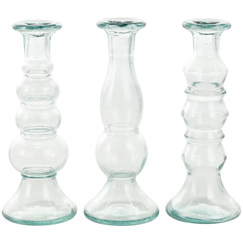 Clear Recycled Glass Candle Holder Set