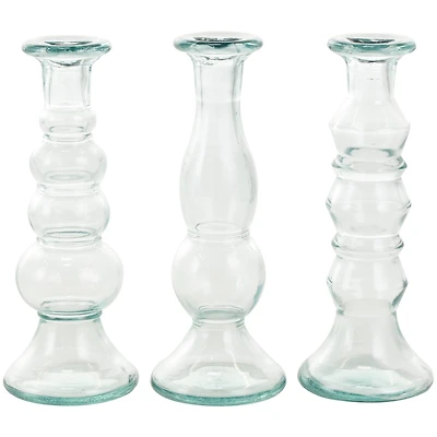 Clear Recycled Glass Candle Holder Set