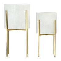 Hello Honey® White & Gold Boho Embossed Metal Planters with Stands Set