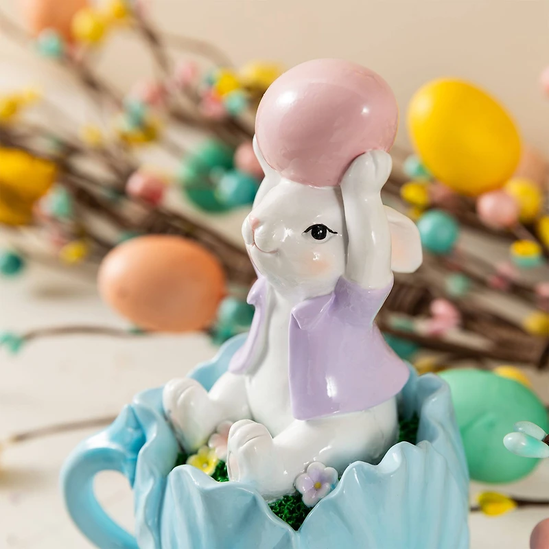 Glitzhome® Set of 2 Easter Resin Bunny on Tulip Mug Table Decor