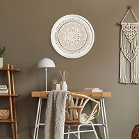 American Art Decor™ 17" White and Brown Boho Rustic Farmhouse Wood Framed Wall Medallion