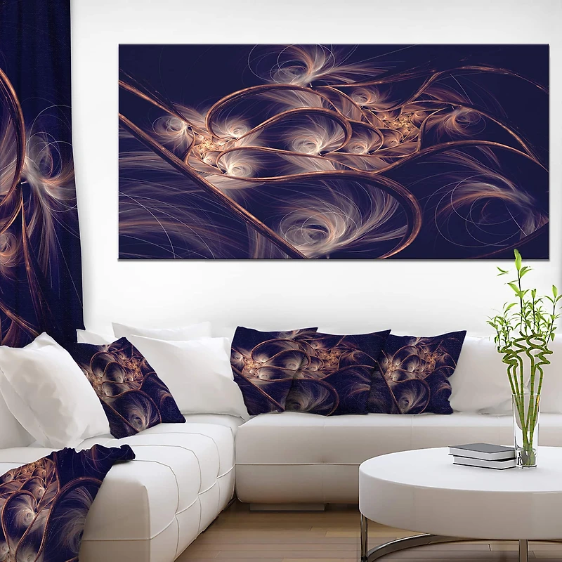 Designart - Dark Gold Fractal Flower Pattern - Oversized Abstract Canvas Art Print