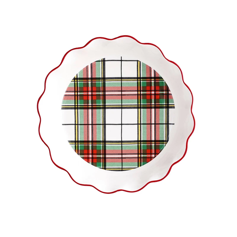10" Green & Red Plaid Ceramic Pie Dish by Ashland®