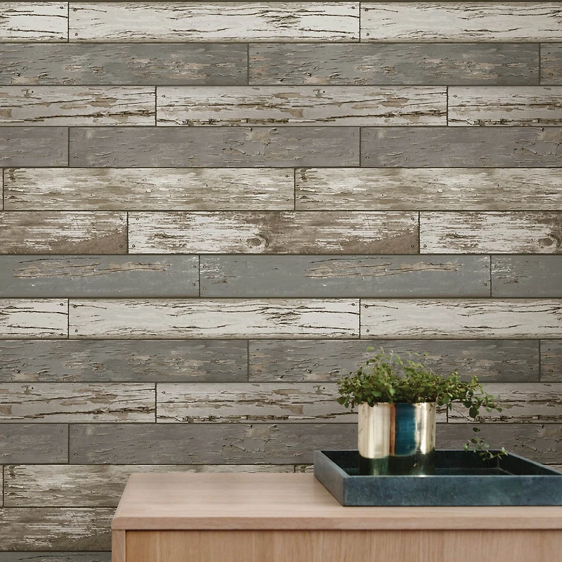 NuWallpaper Scrap Wood Beige Peel & Stick Wallpaper