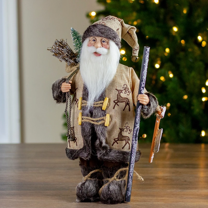 16.5" Country Rustic Santa Claus Carrying Sled & Sack of Gifts